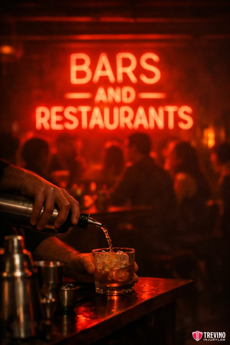 Bars and restaurants. A person pouring a drink into a glass.